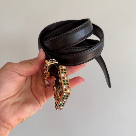 Sezane Charline Cow Leather Multicolor Crystal Gold Buckle Belt Black main image 7